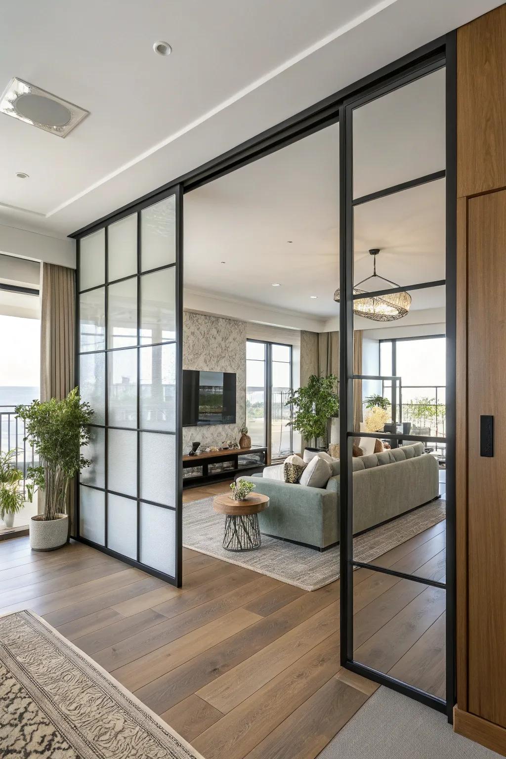 A sliding partition that provides versatile space division.
