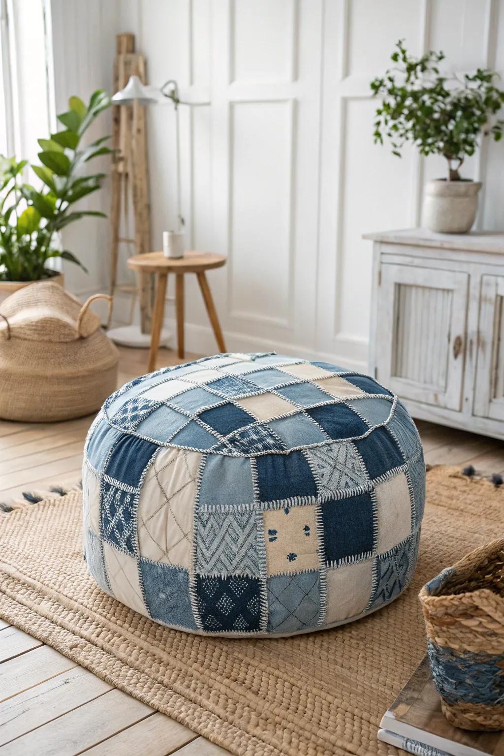 Transform your area with a comfortable touch of denim patchwork elegance.