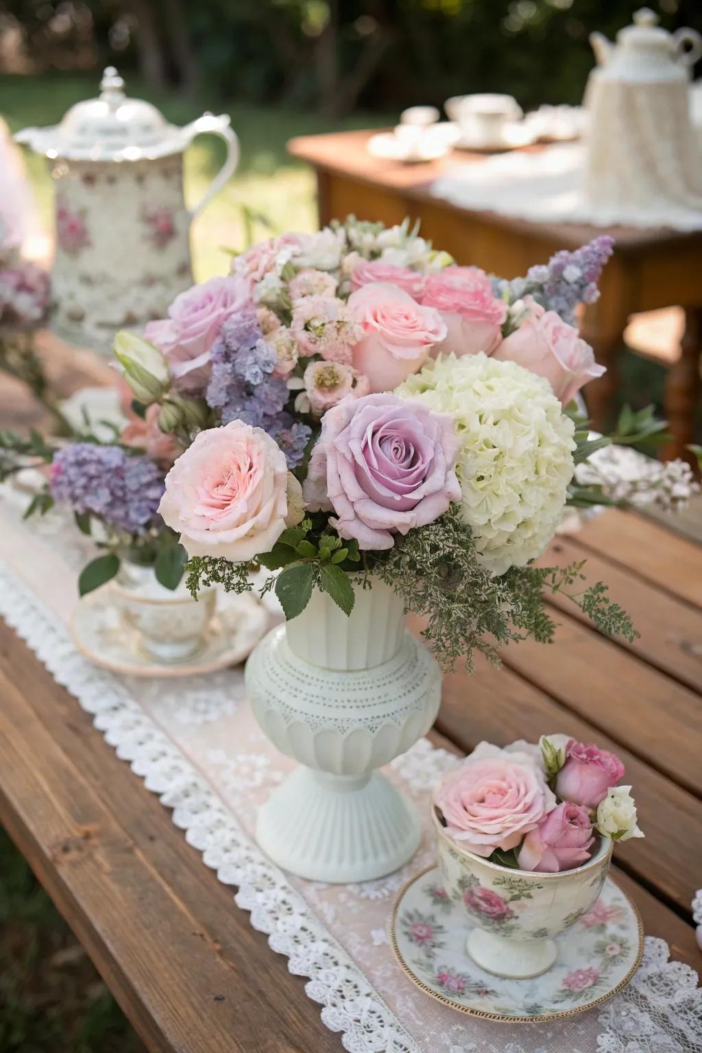 Ageless flower arrangements bring romance to any retro setting.