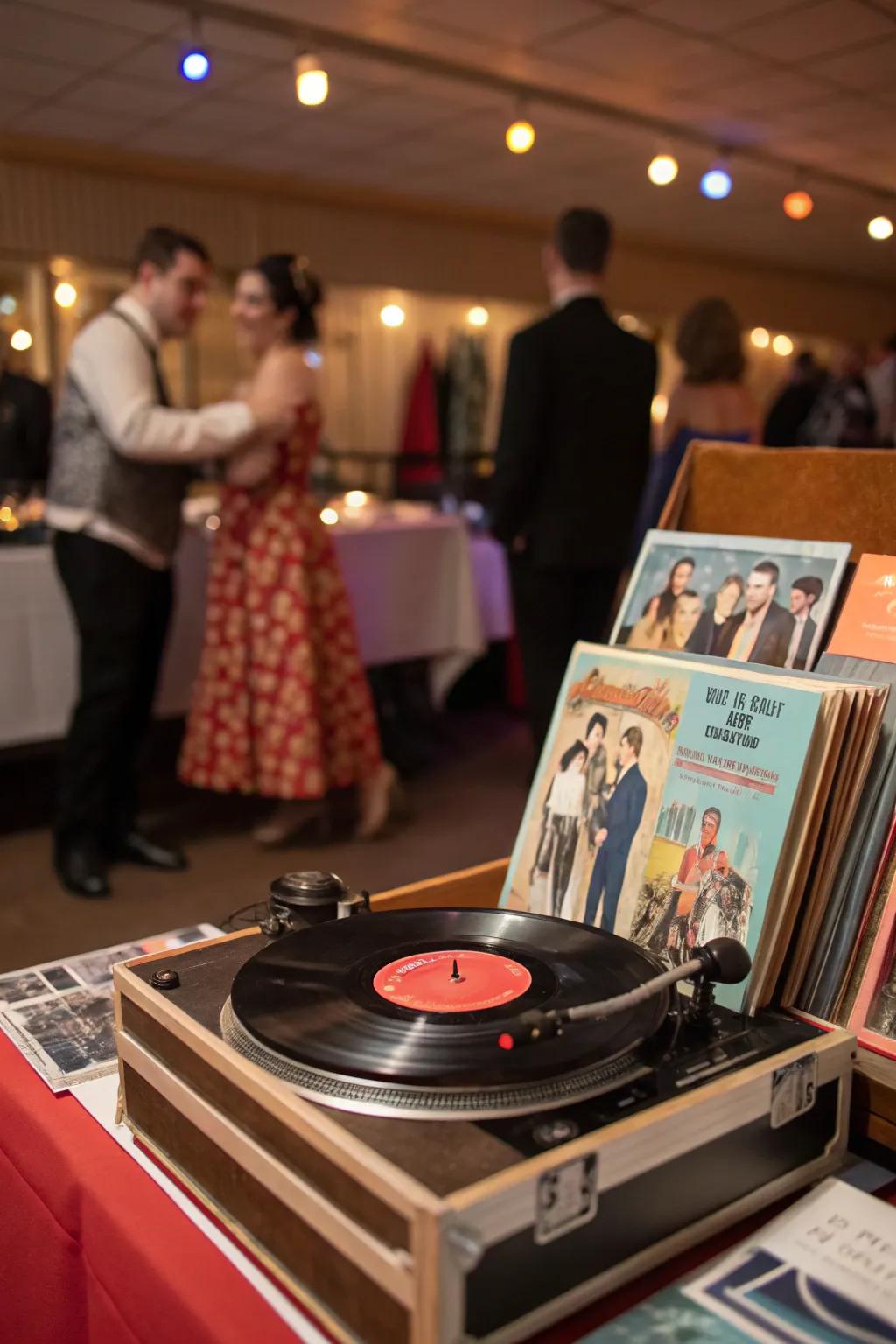 A nostalgic vinyl disc station that gets attendees moving.