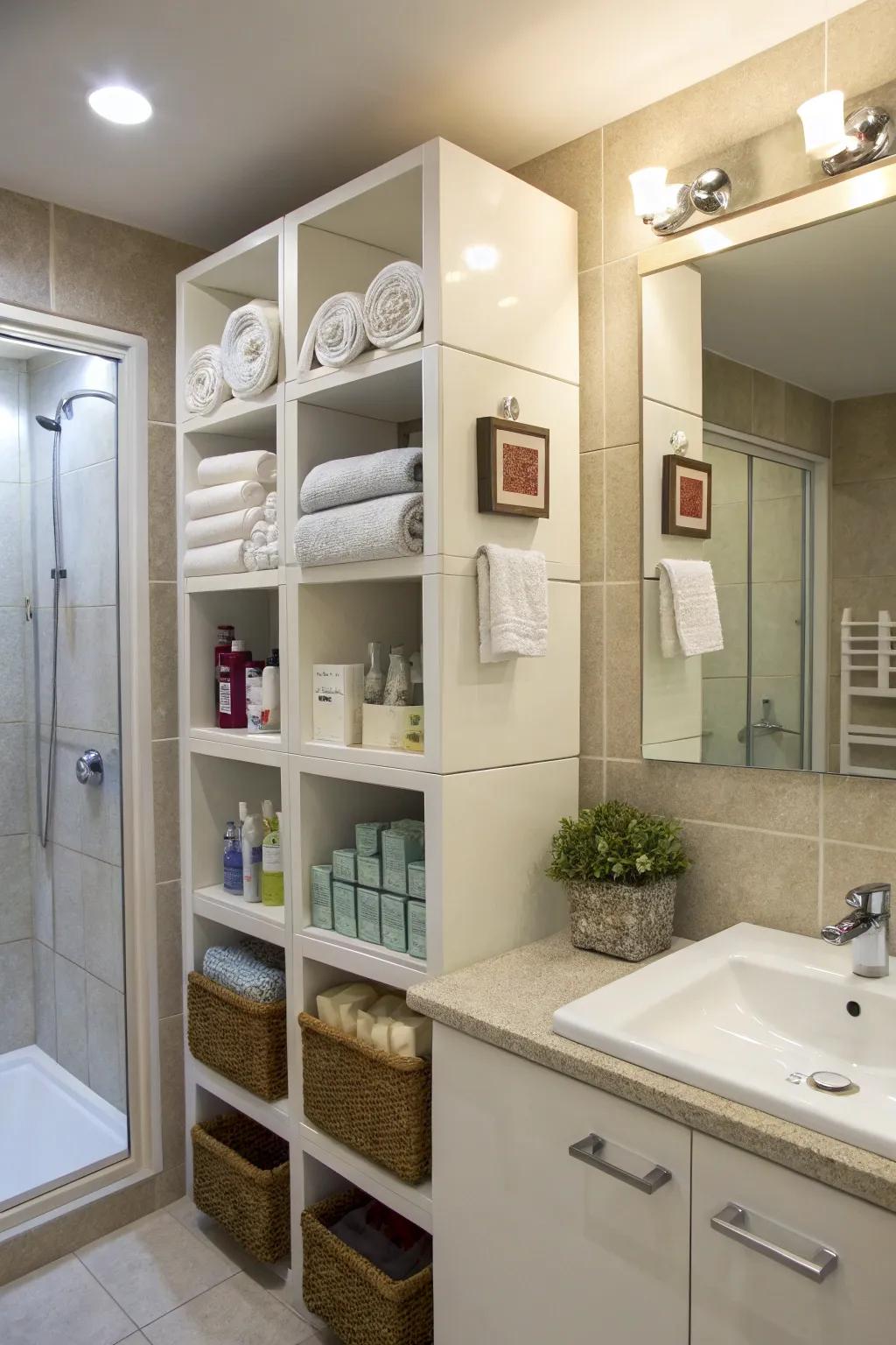 Keep your bathroom arranged with fashionable wall cubes.