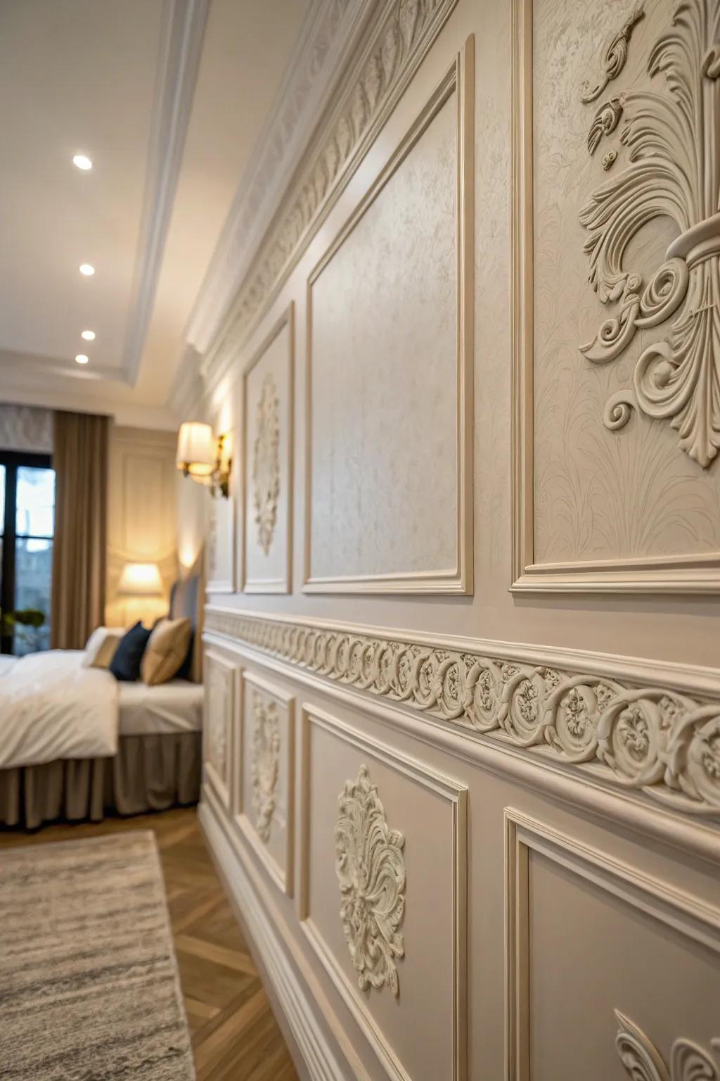 Refined wall trim adds texture and timeless elegance.