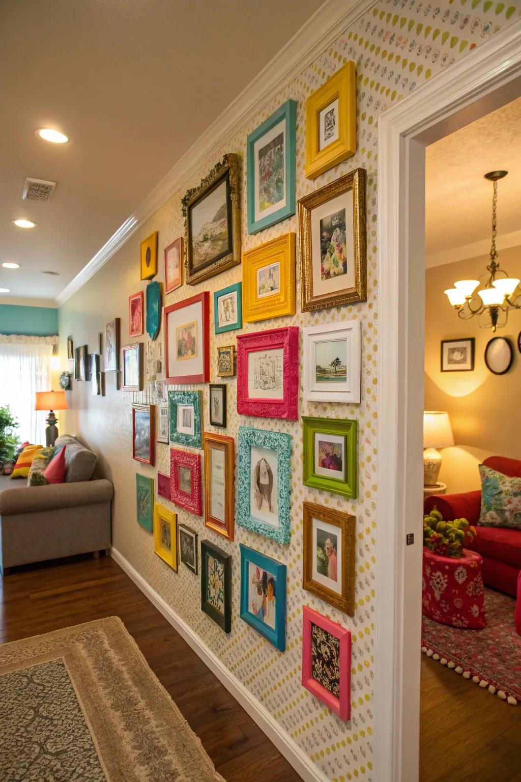 A vibrant and playful colorful collage wall of fame.