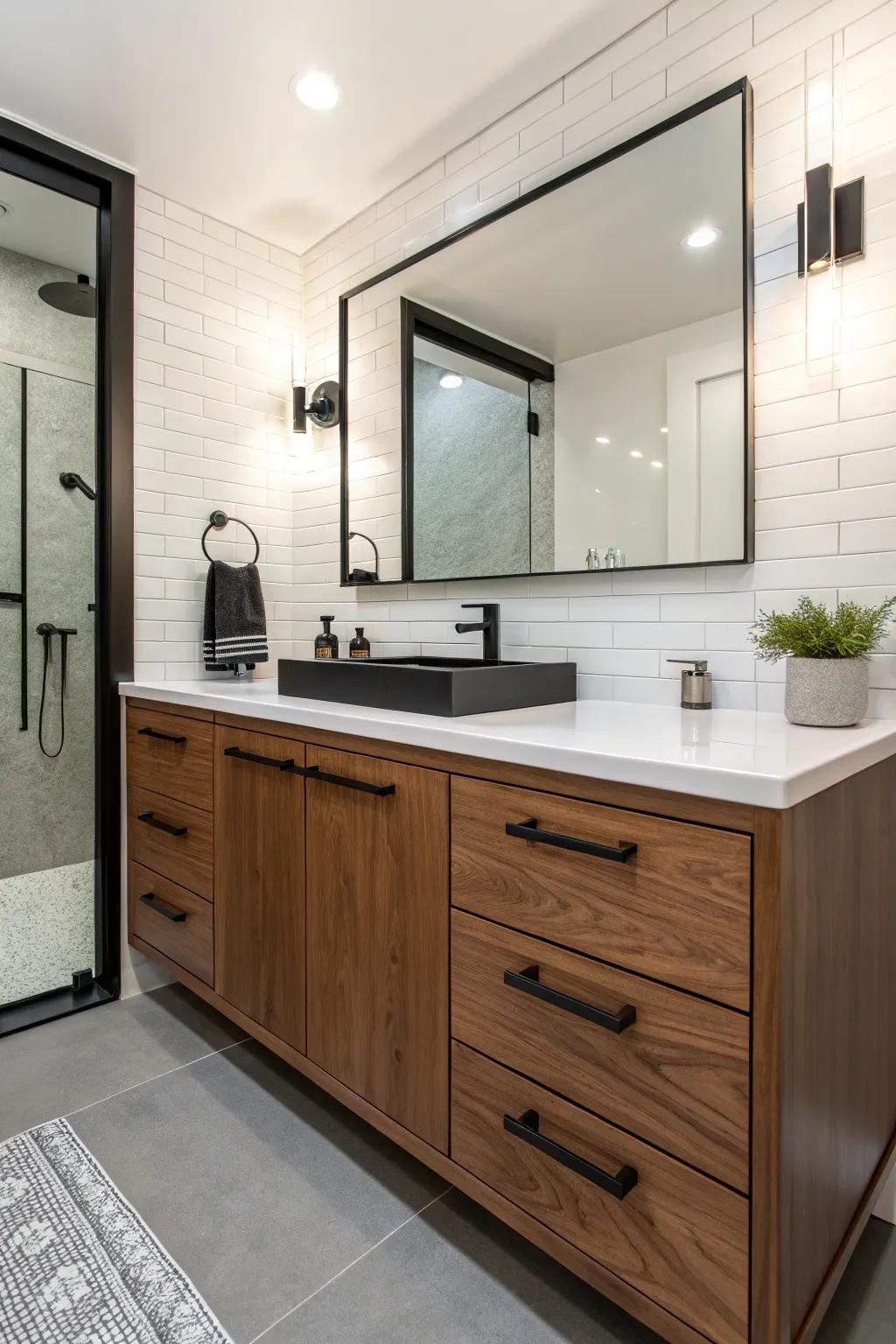 Achieve a modern look with the striking contrast of chestnut and black.