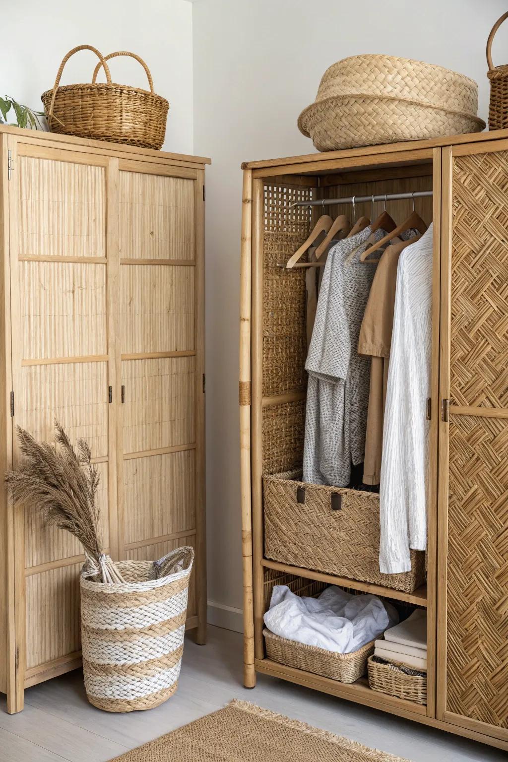 Natural elements imbuing warmth into the wardrobe.