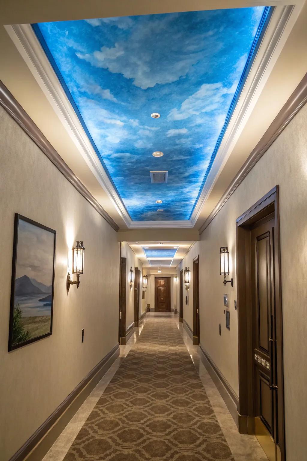 Add an unexpected touch by painting your ceiling in warm blue.