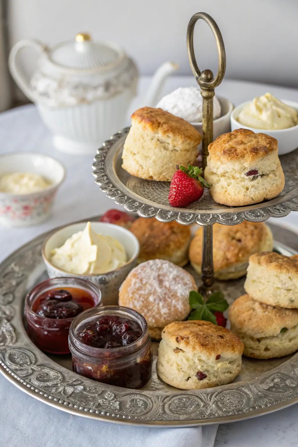 A selection of scones complemented by flavorful jam spreads designed to bring delight to one&rsquo;s senses.