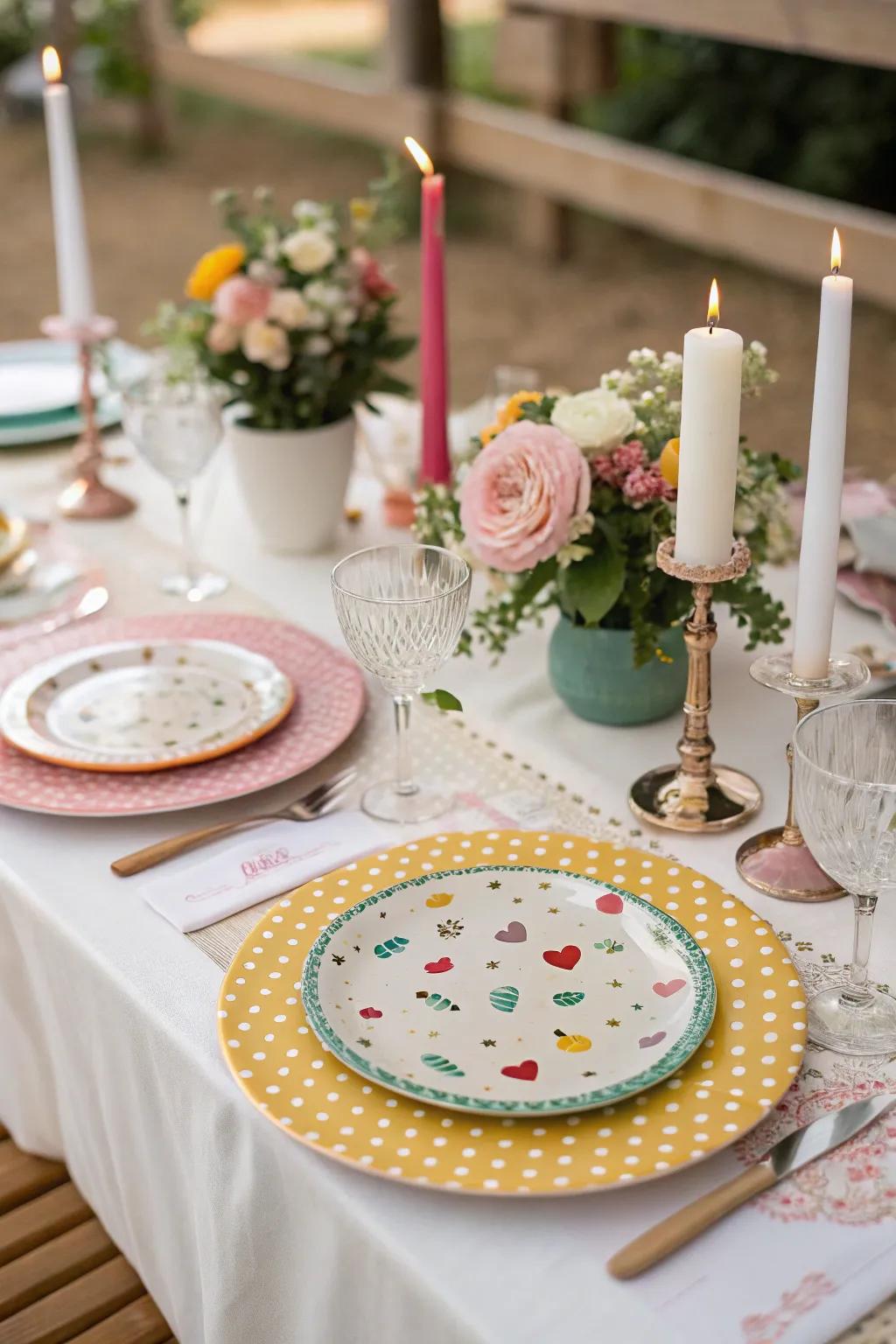 Patterned dishes bring a playful component to your table.