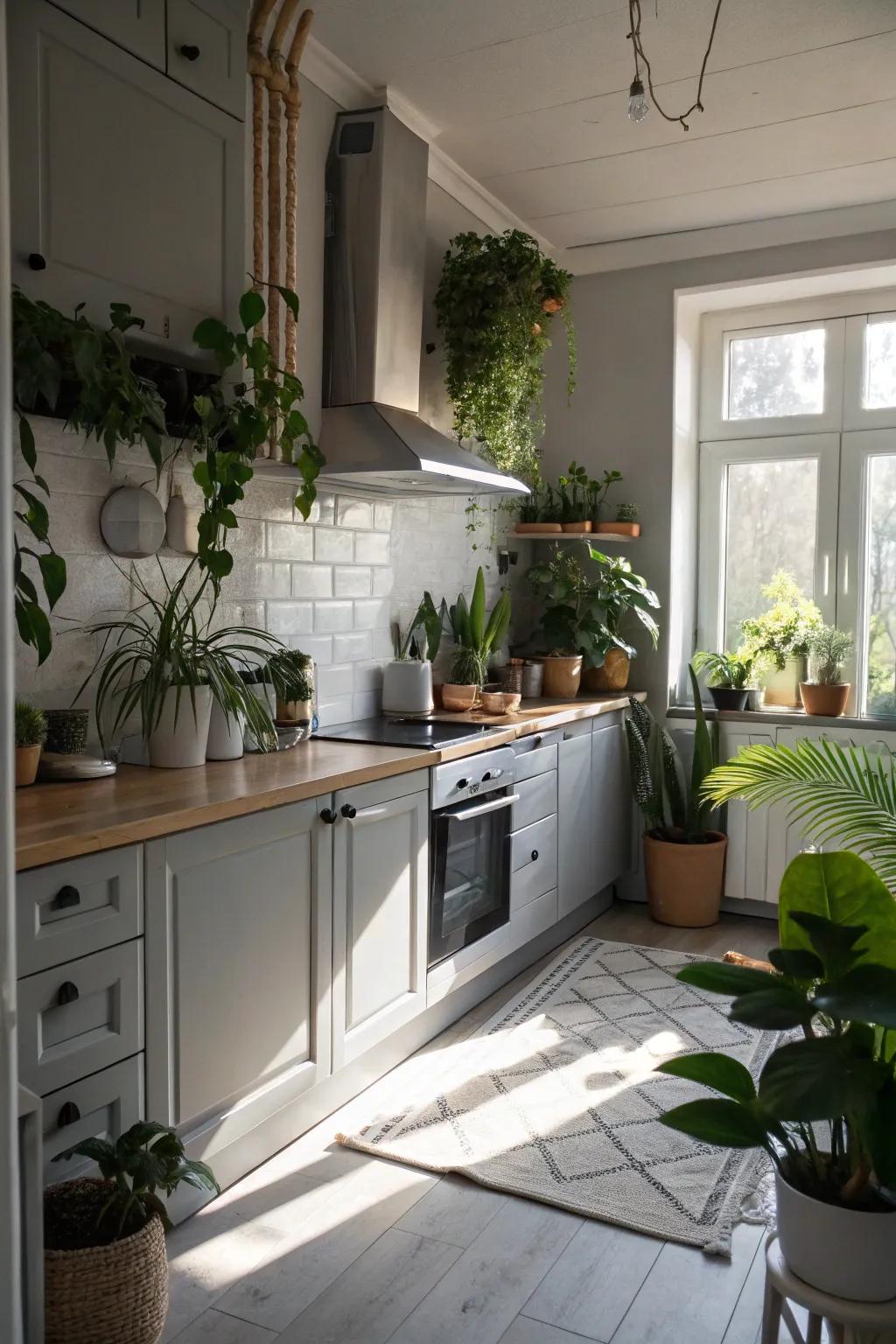 Flora adds a revitalizing hint to the kitchen.