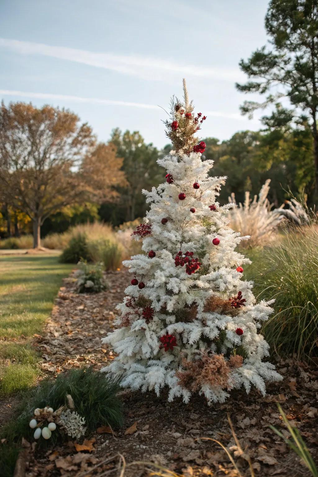 Aspects of the natural world grace a white Christmas tree.