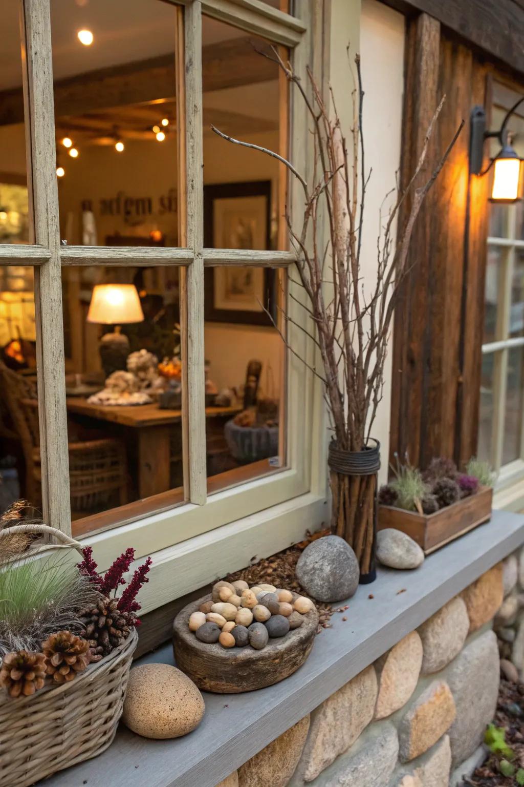 Natural elements bring an earthy charm to this window display.