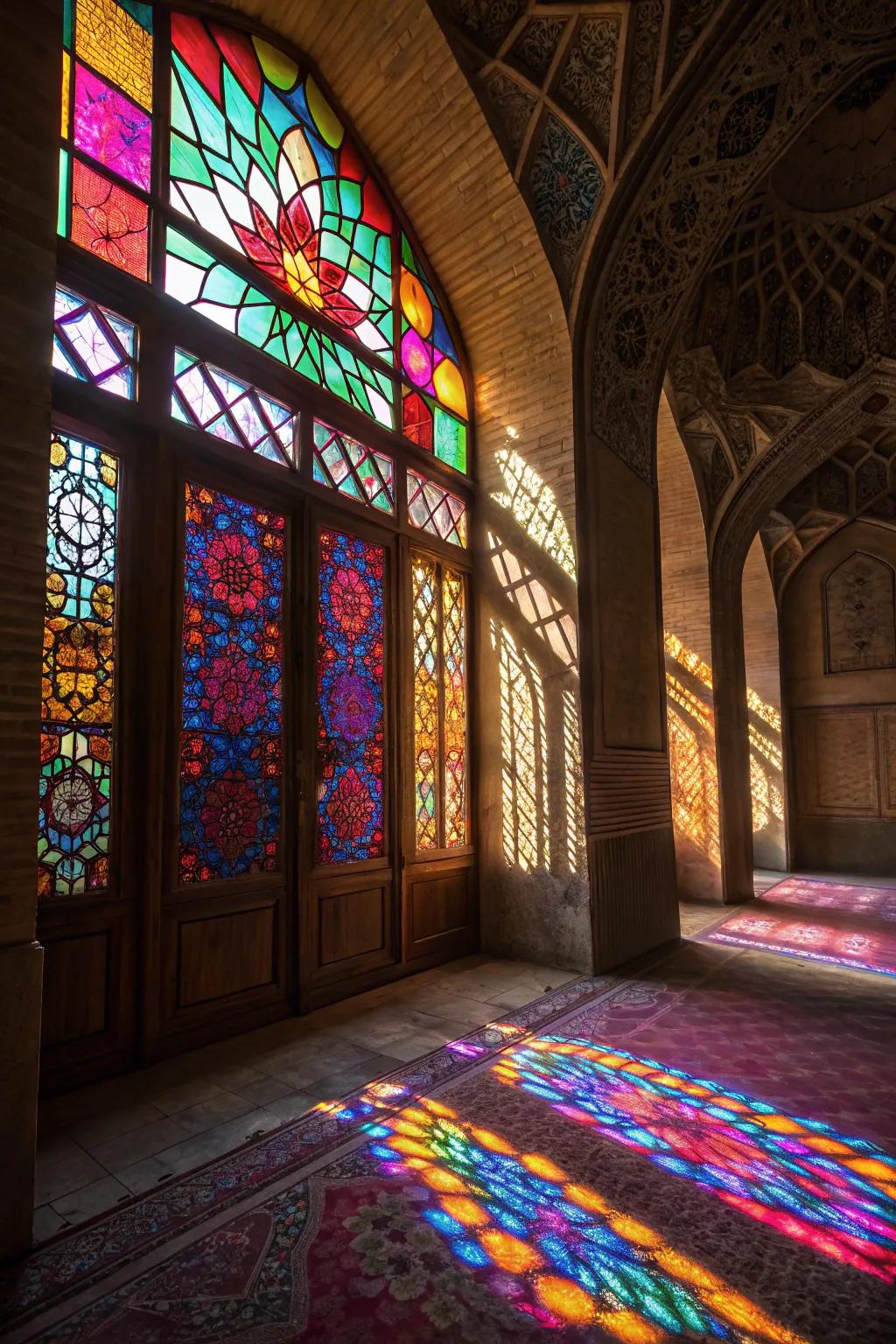 Tinged glass windows fashion impressive light patterns.
