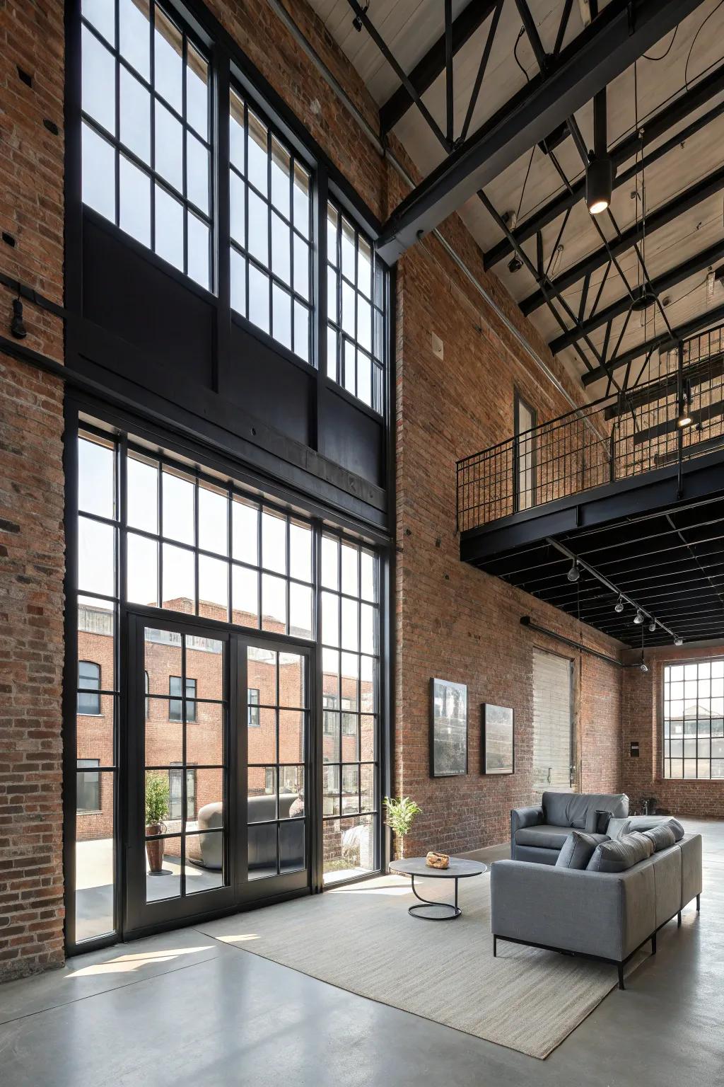 Textured dark trim complements an industrial loft setting.