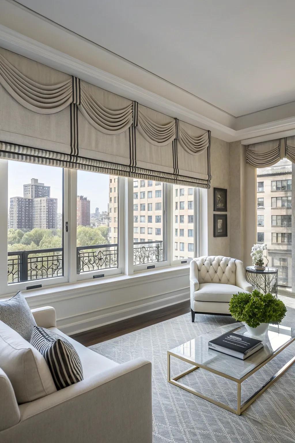 Custom headrails deliver a bespoke, crisp impression.