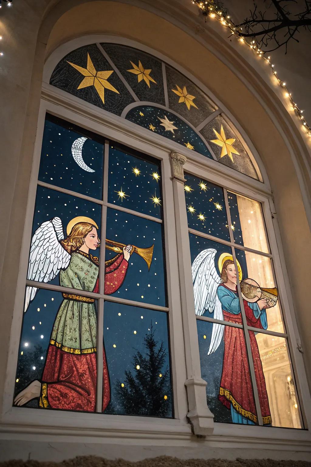 Angels singing carols add a heavenly touch to your window.