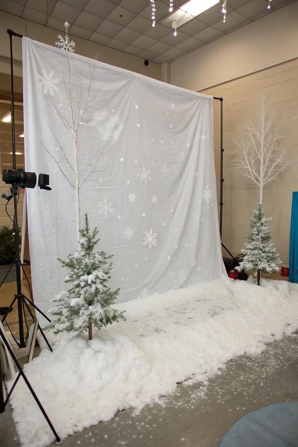 A snow-laden backdrop introduces an enchanting accent to any event.