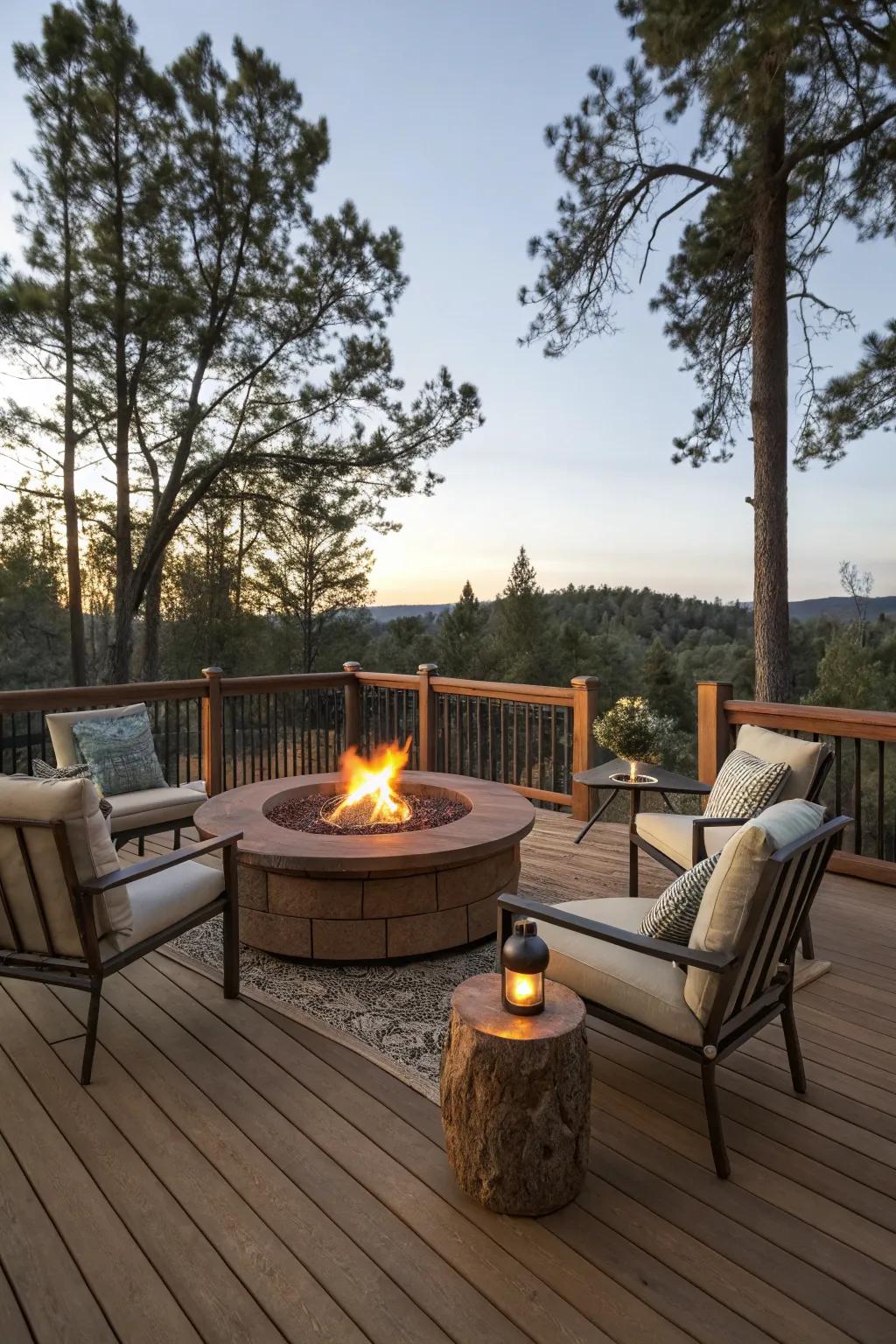 A flame pit transforms your deck into a toasty and inviting gathering place.