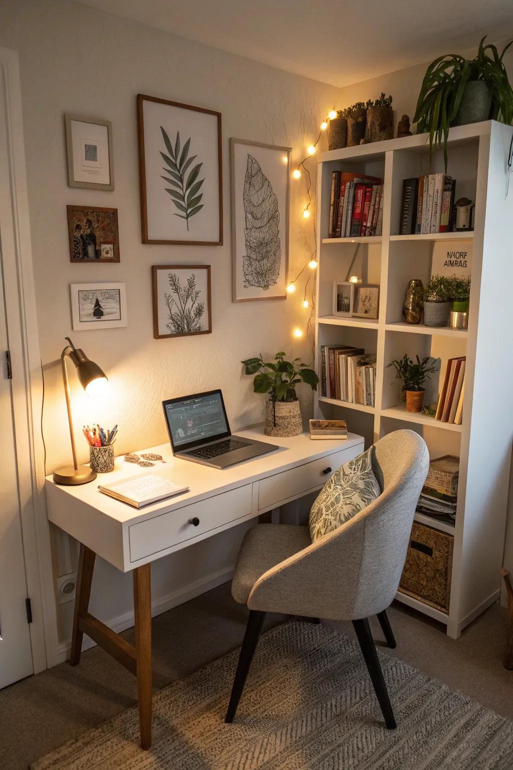 A cozy work nook fashioned from an unused corner.