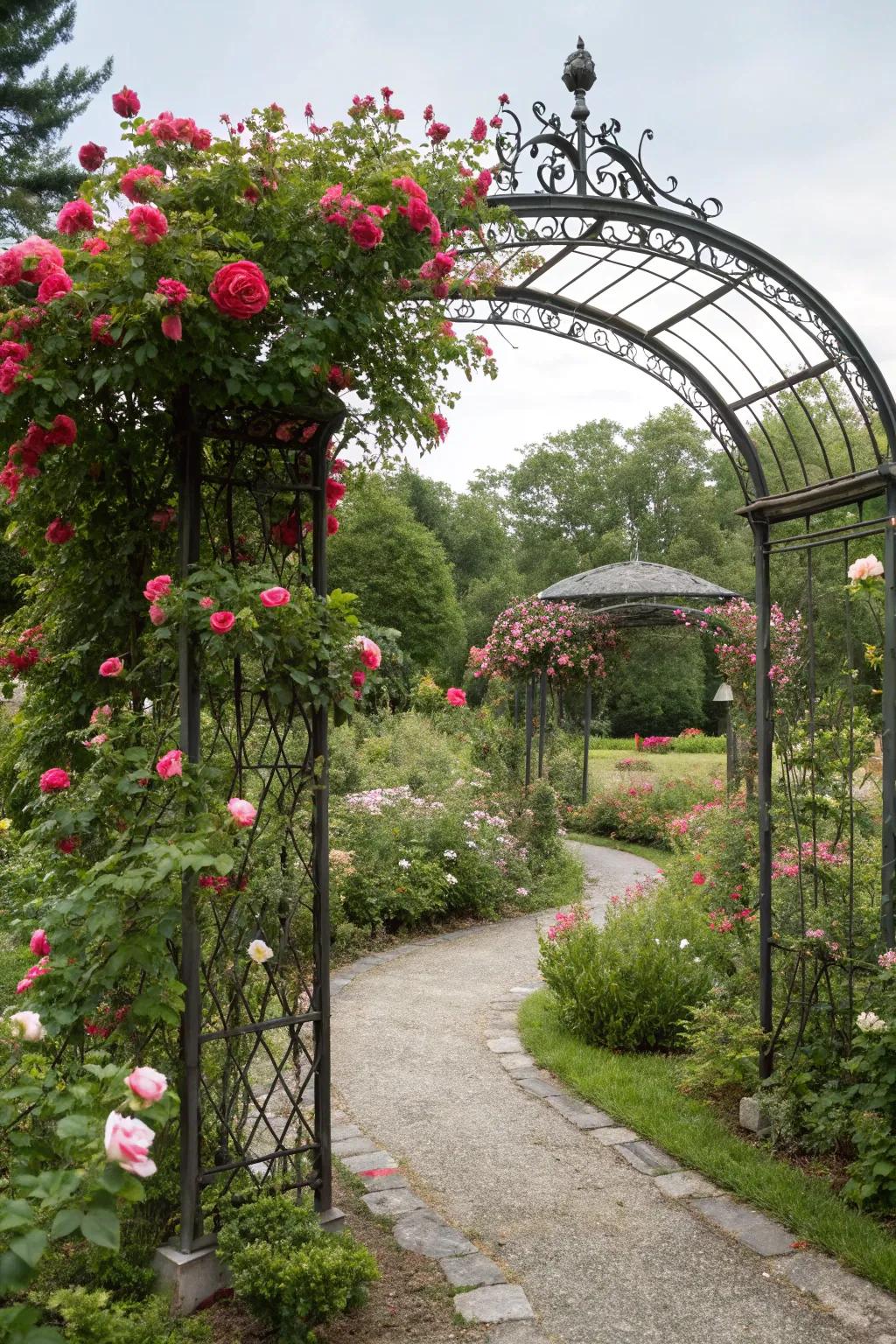 An iron arbor adds a fairytale touch to your garden.