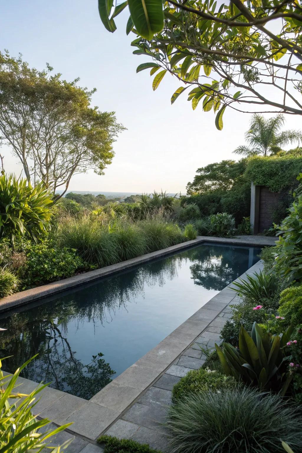 A peaceful mirror pool that makes the garden look classy.