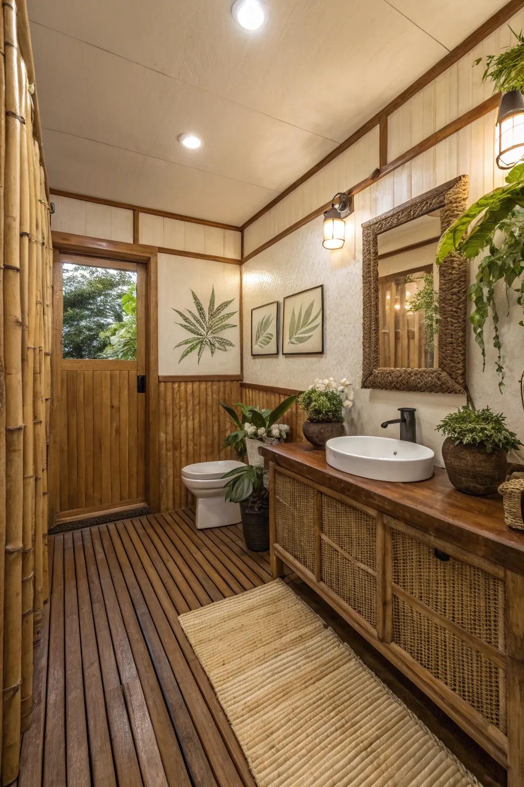Bamboo accents bring warmth to this half bath.