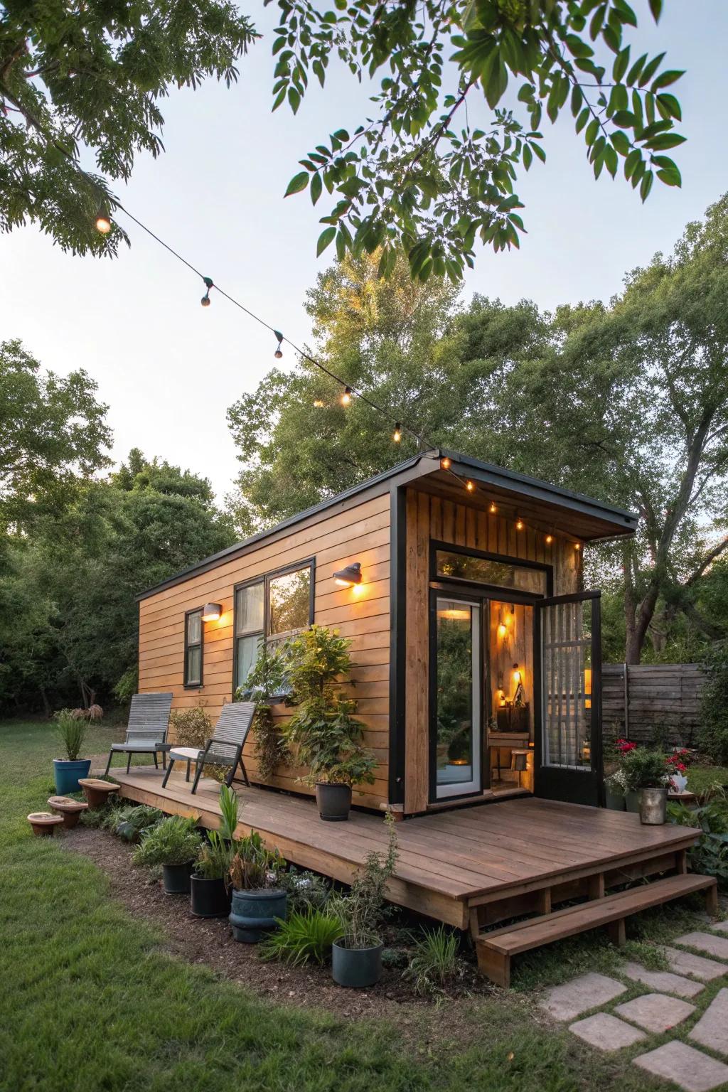 Outdoor living spaces extend the usable area of small houses.