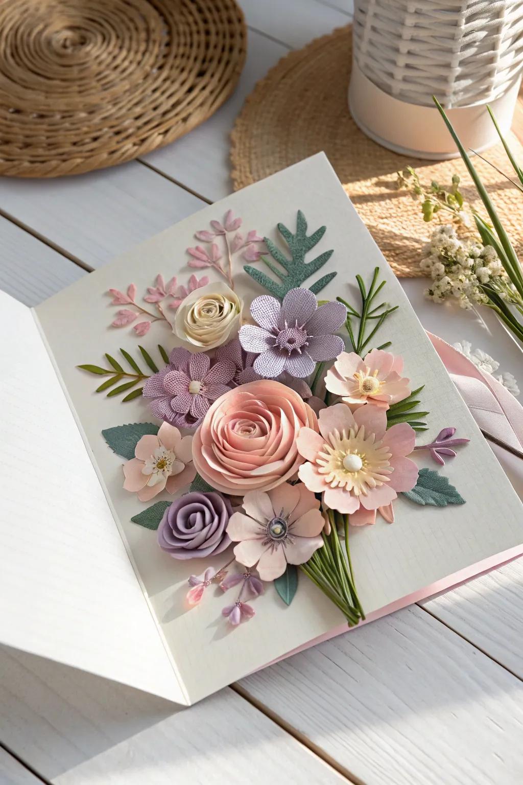 Captivate hearts with this exquisite 3D floral bouquet card, a perfect blend of simplicity and elegance.