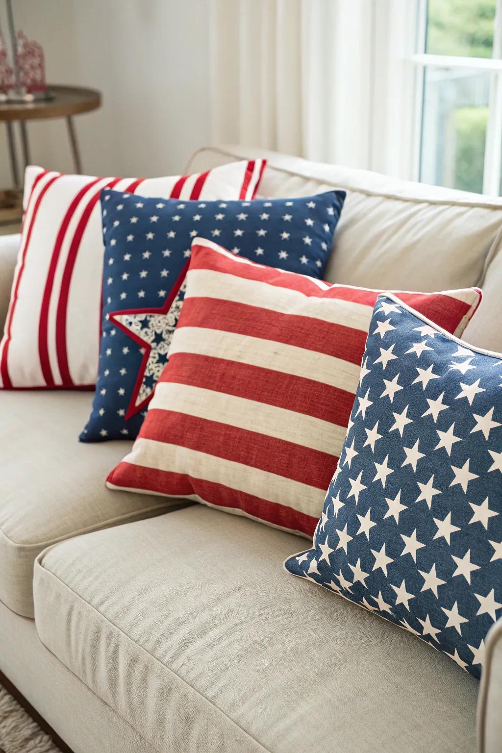 Patriotic soft cushion wraps effortlessly update your living space.