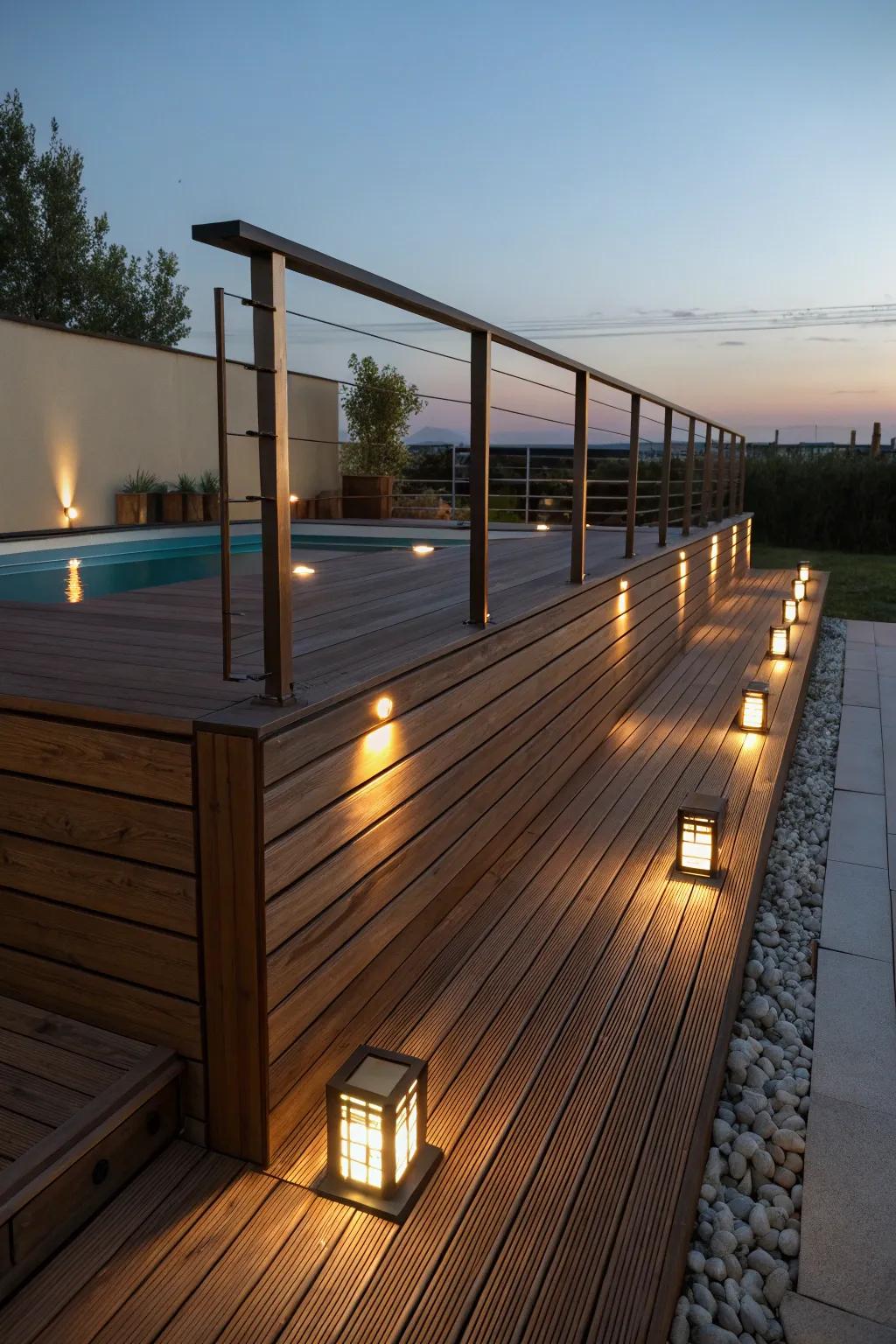 Brighten your evenings with eco-friendly elegance using sun beacons on your deck.