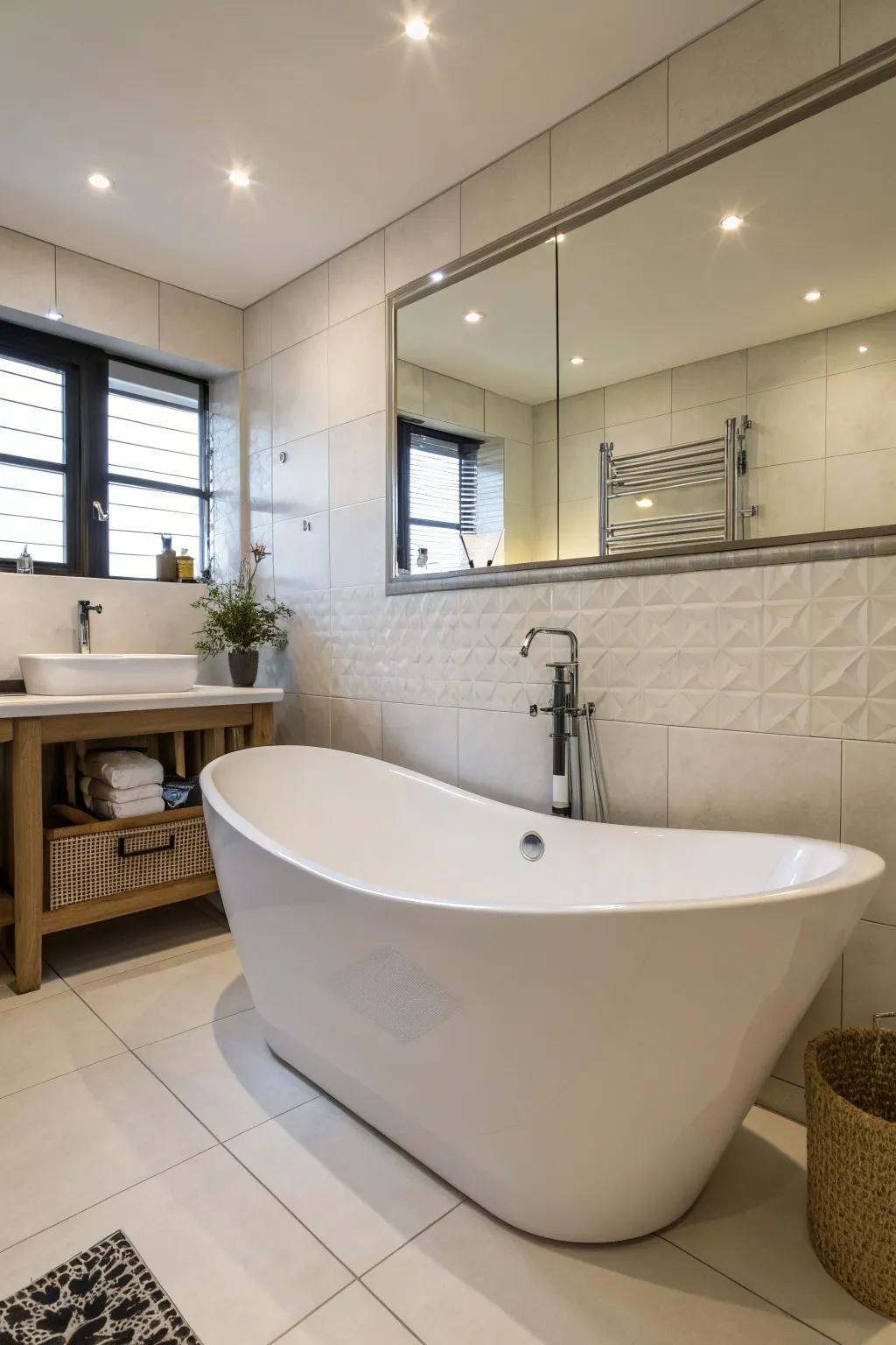 A uniquely shaped tub can be a stunning centerpiece.