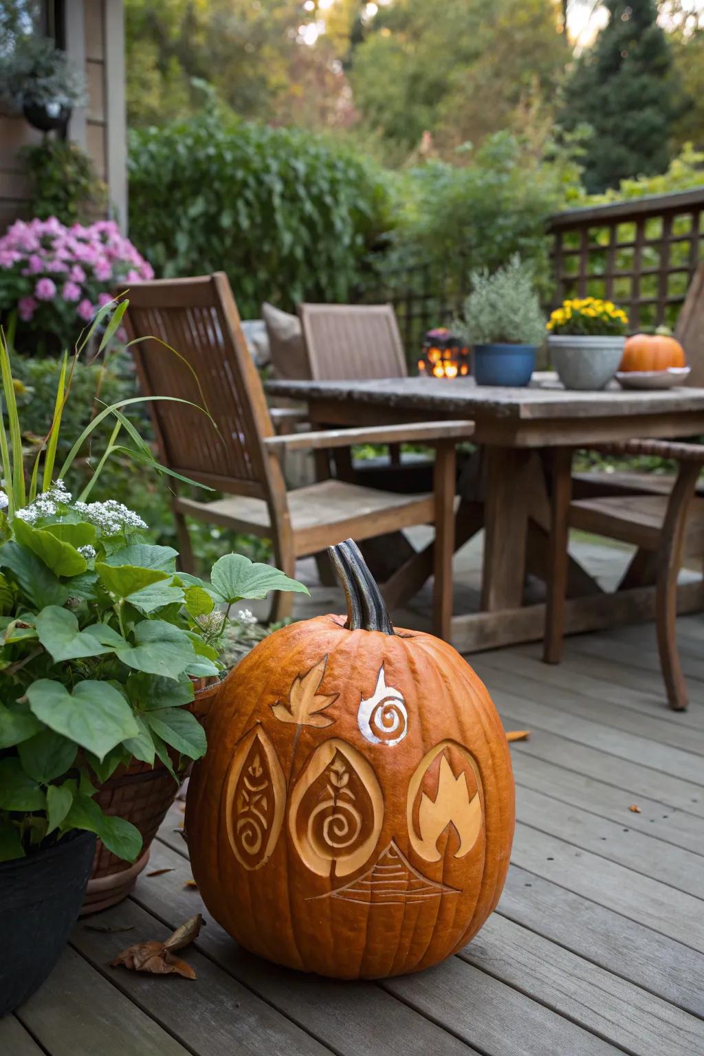 Introduce a mystical touch with pumpkins featuring fundamental anime symbols.