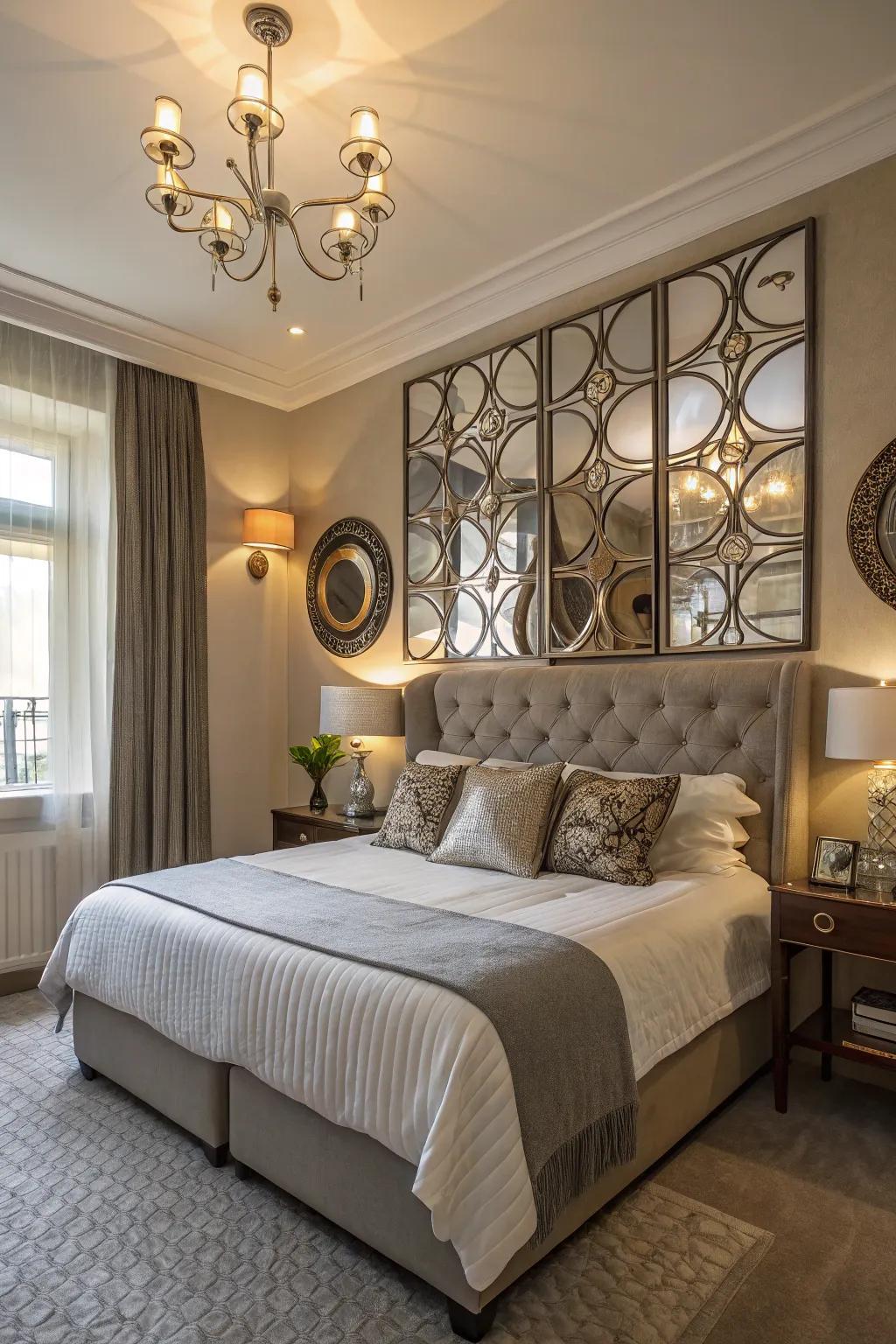 A mirrored display can creatively enhance light and space.