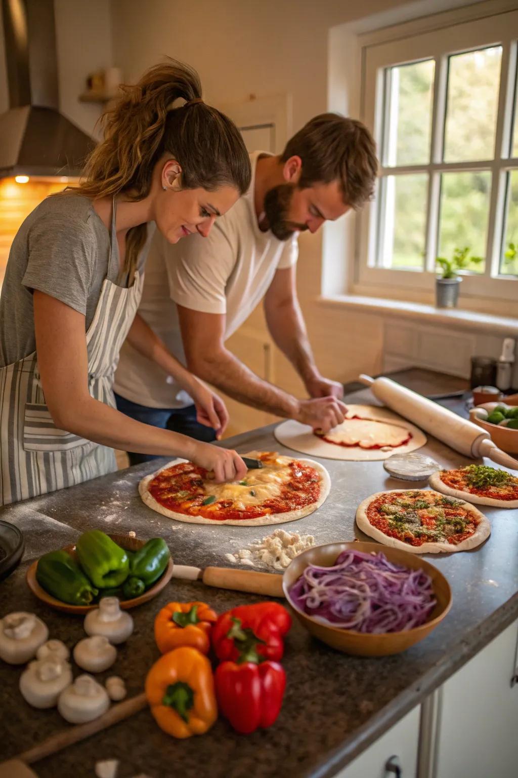 Develop personalized pizzas, transforming a simple dinner into a creative and mouthwatering date.
