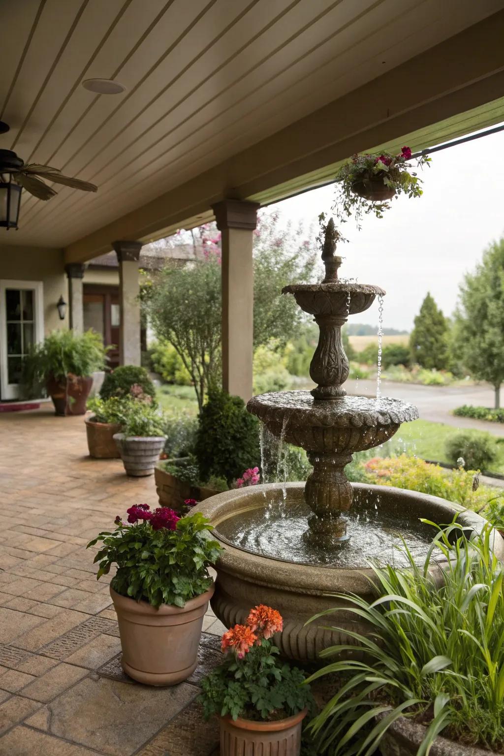 A water element amplifies tranquility in your patio setting.