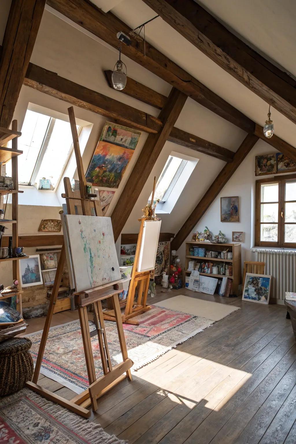 Find inspiration in an attic art studio filled with light.