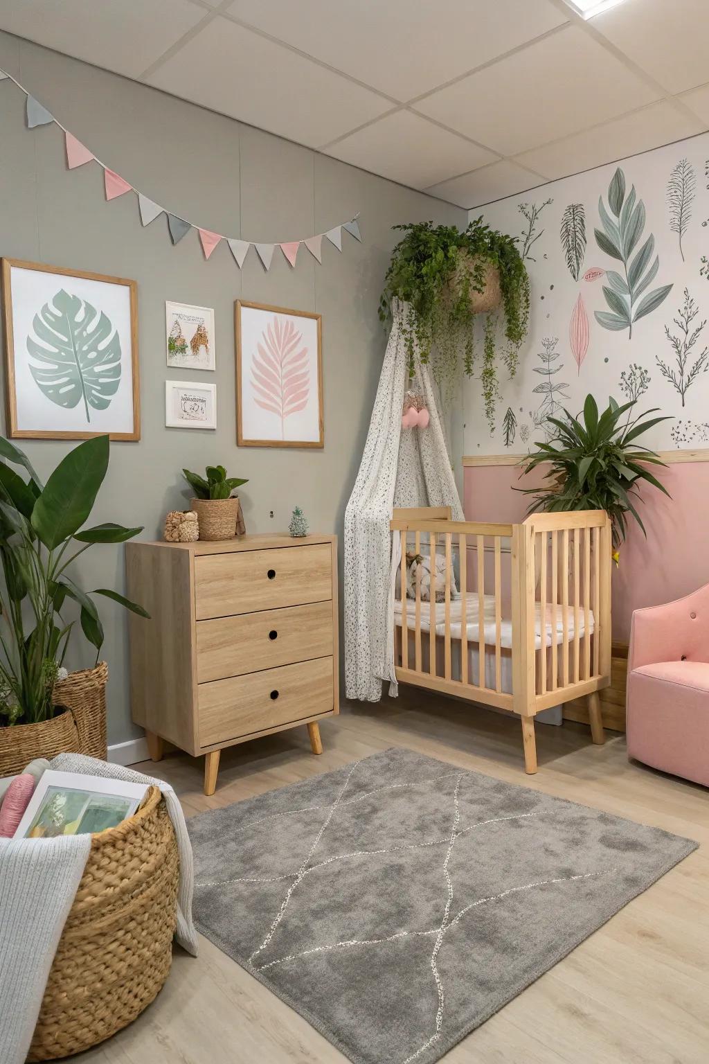Nature-inspired decor adds a refreshing touch to the nursery.