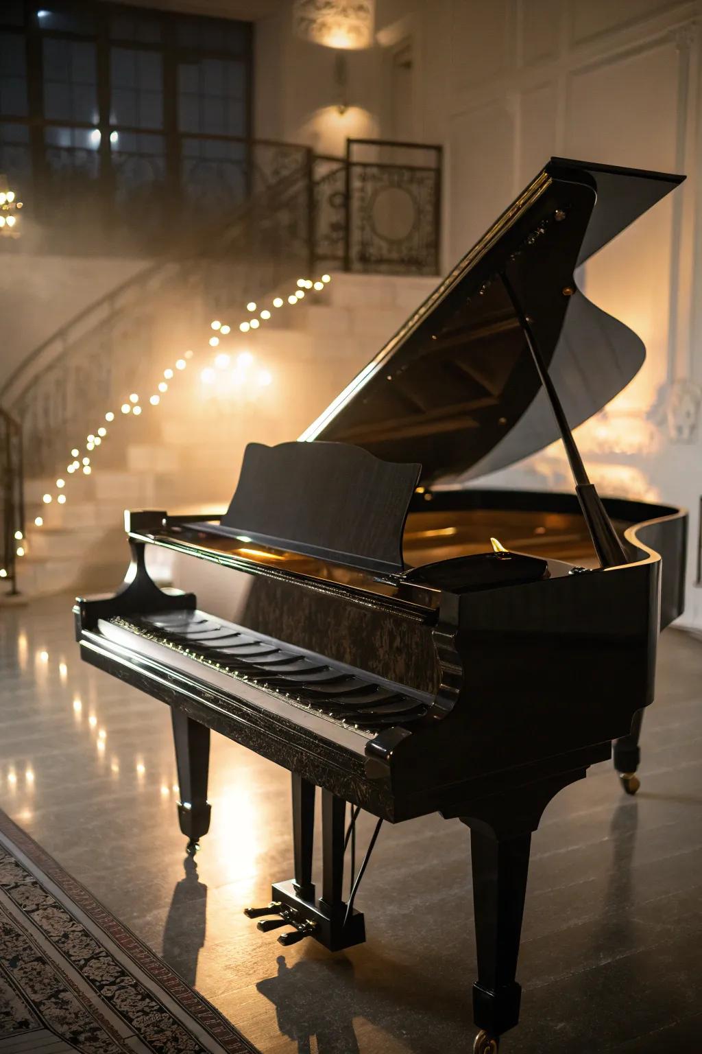 Accent illumination accentuates the allure of the piano.