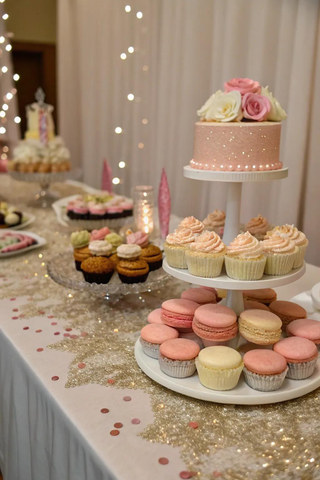 Palatable centerpieces contribute a sweet highlight to the setting.