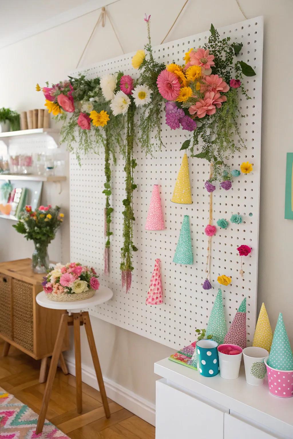 Get creative with a versatile pegboard backdrop.