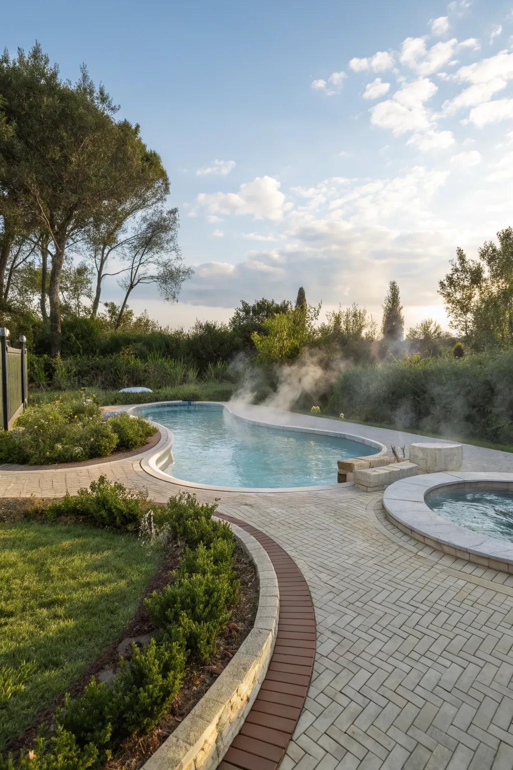An integrated hot tub offers relaxation and visual appeal.