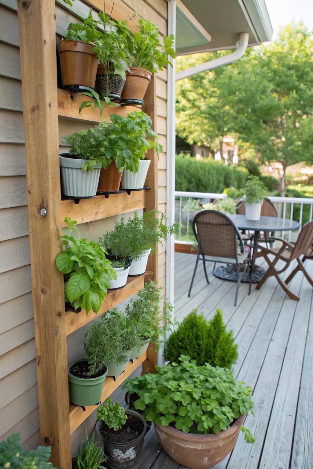 An upright flavor garden gifts convenience and splendor to your patio.