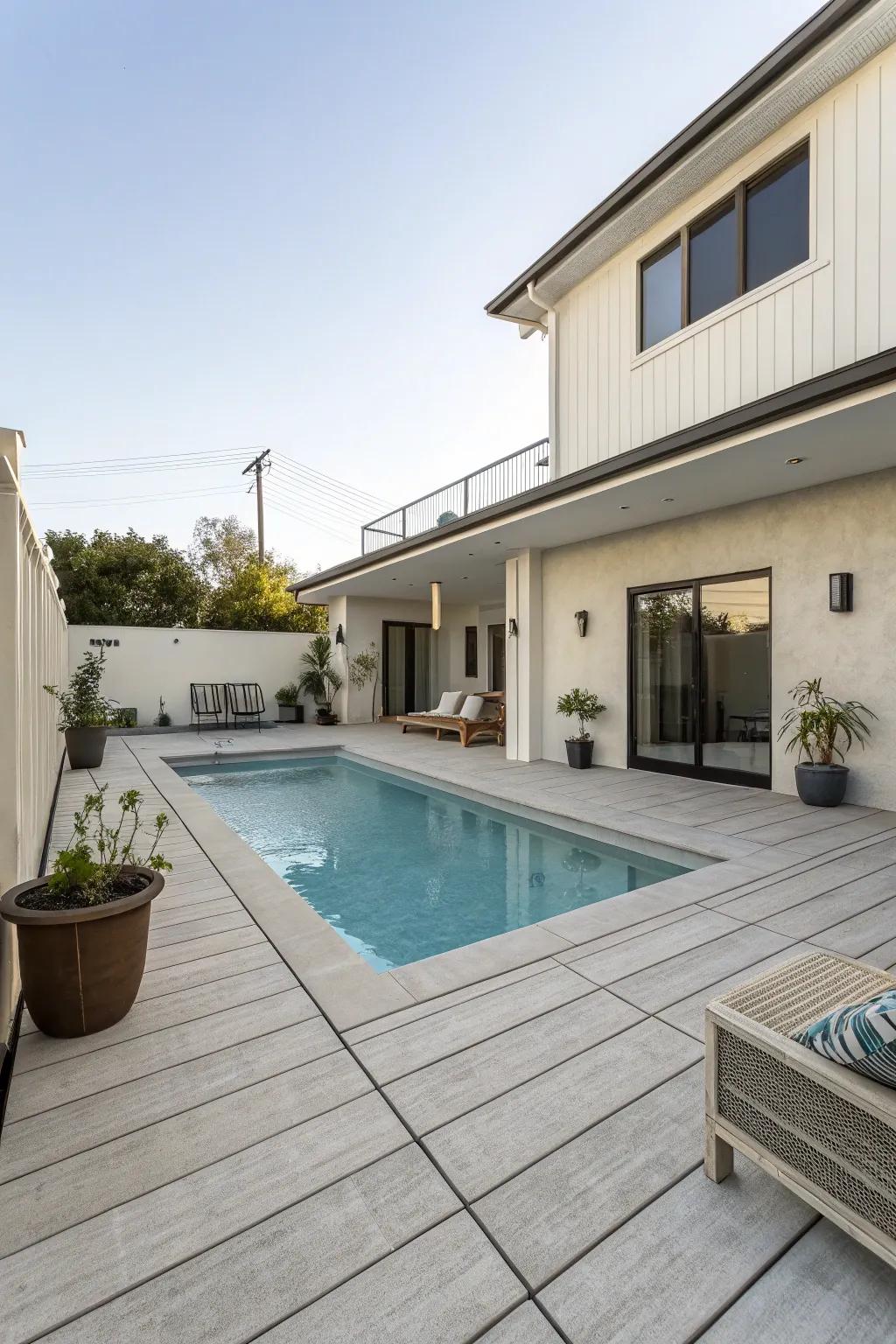 Achieve a serene look with a minimalist pool deck.