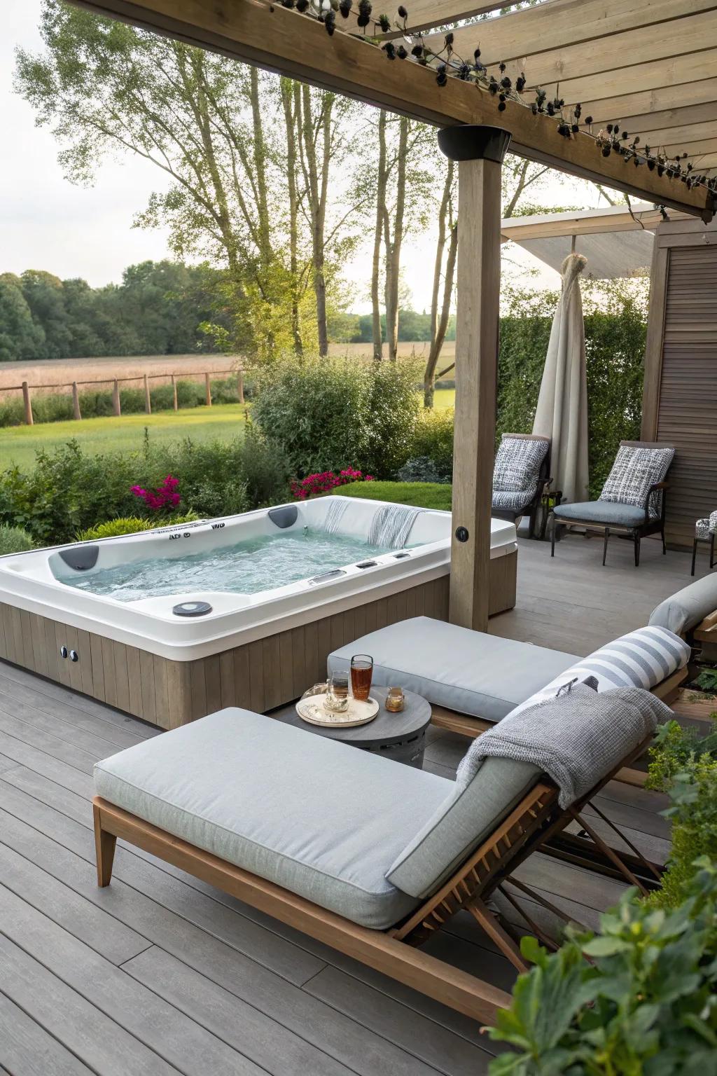 A committed relaxing region offers a loosening up retreat next to your swim spa.