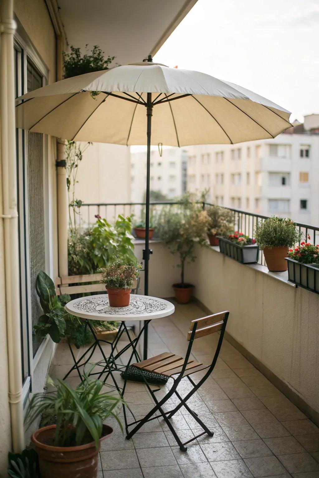 A space-saving half-circle sunshade on a balcony.