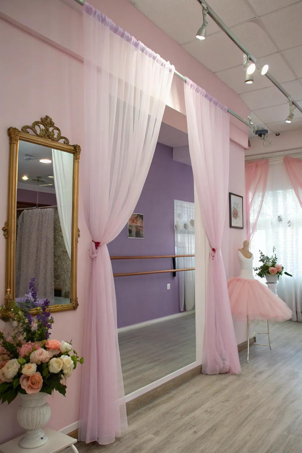 Refined window coverings enhance the room's gentle sophistication.