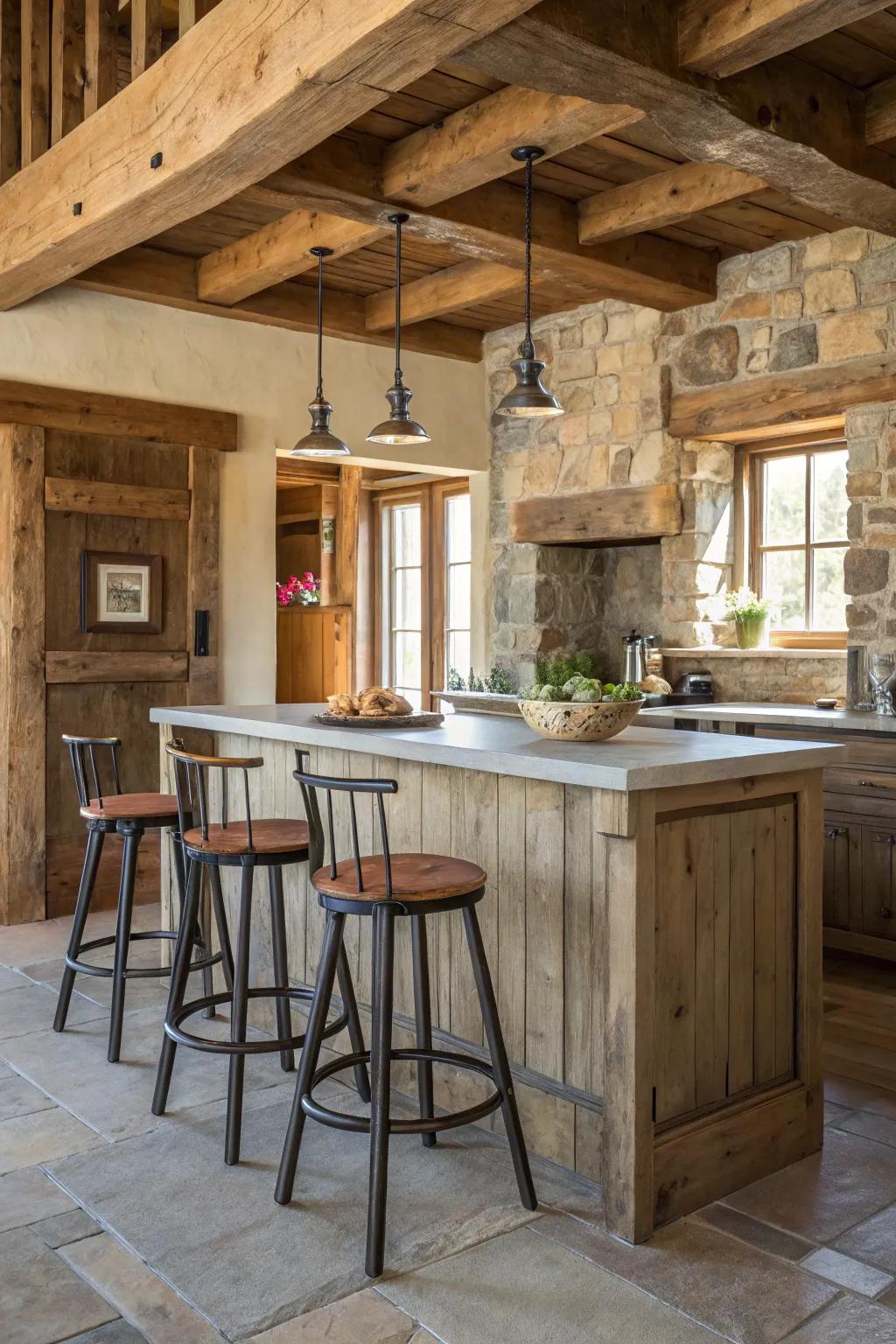 Farmhouse-style bar stools for rustic charm.