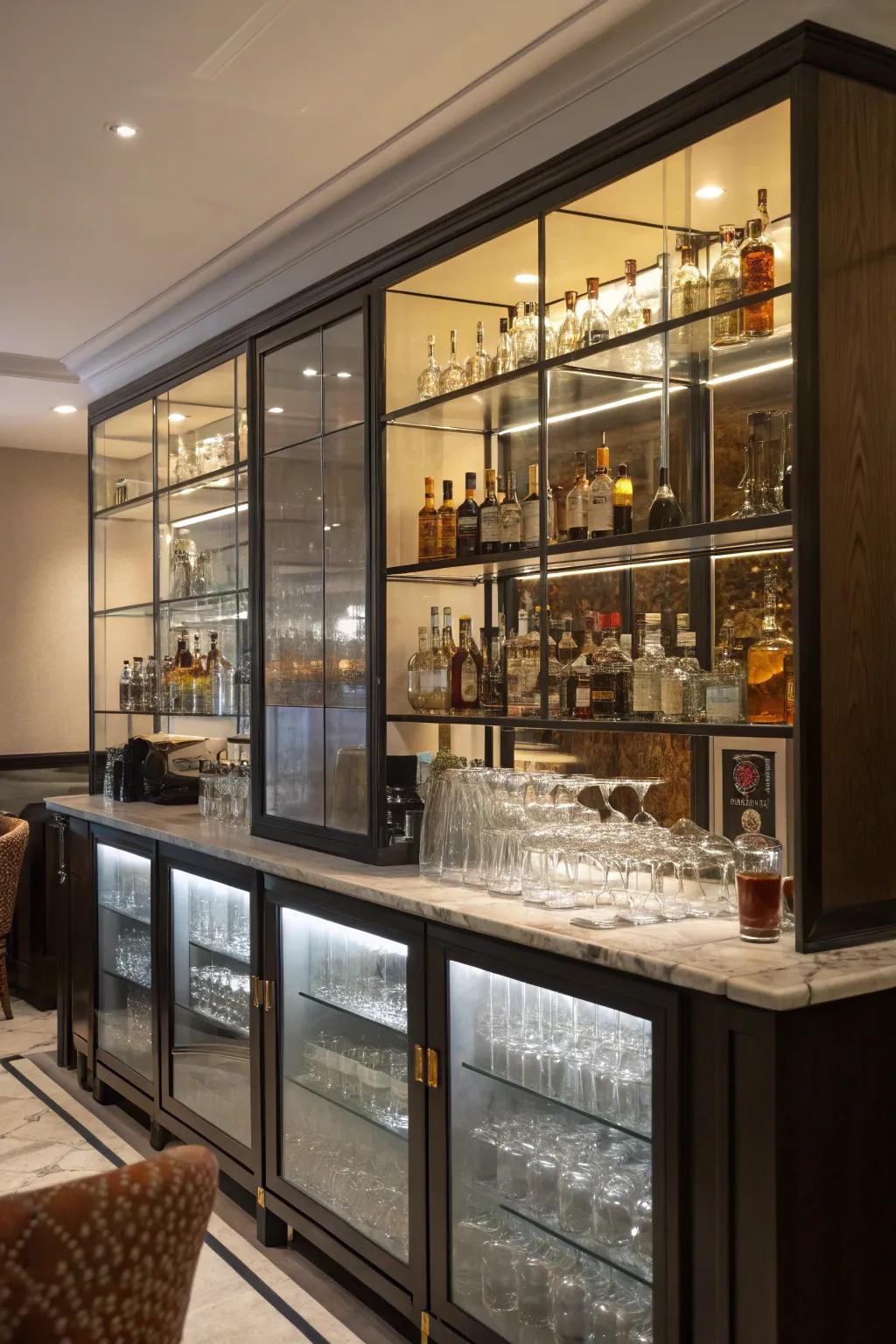 Glass enclosures showcase your finest spirits with sophistication and elegance.