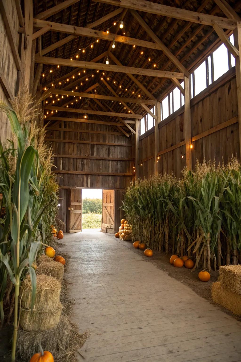 Corn stalks add a seasonal and country touch.
