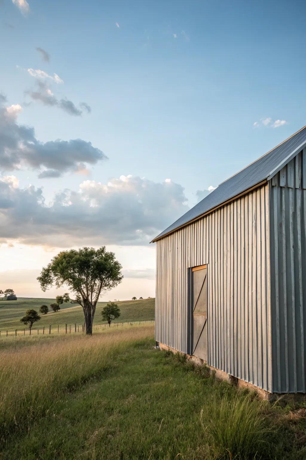 A barn with corrugated metal siding creates a memorable visual statement.