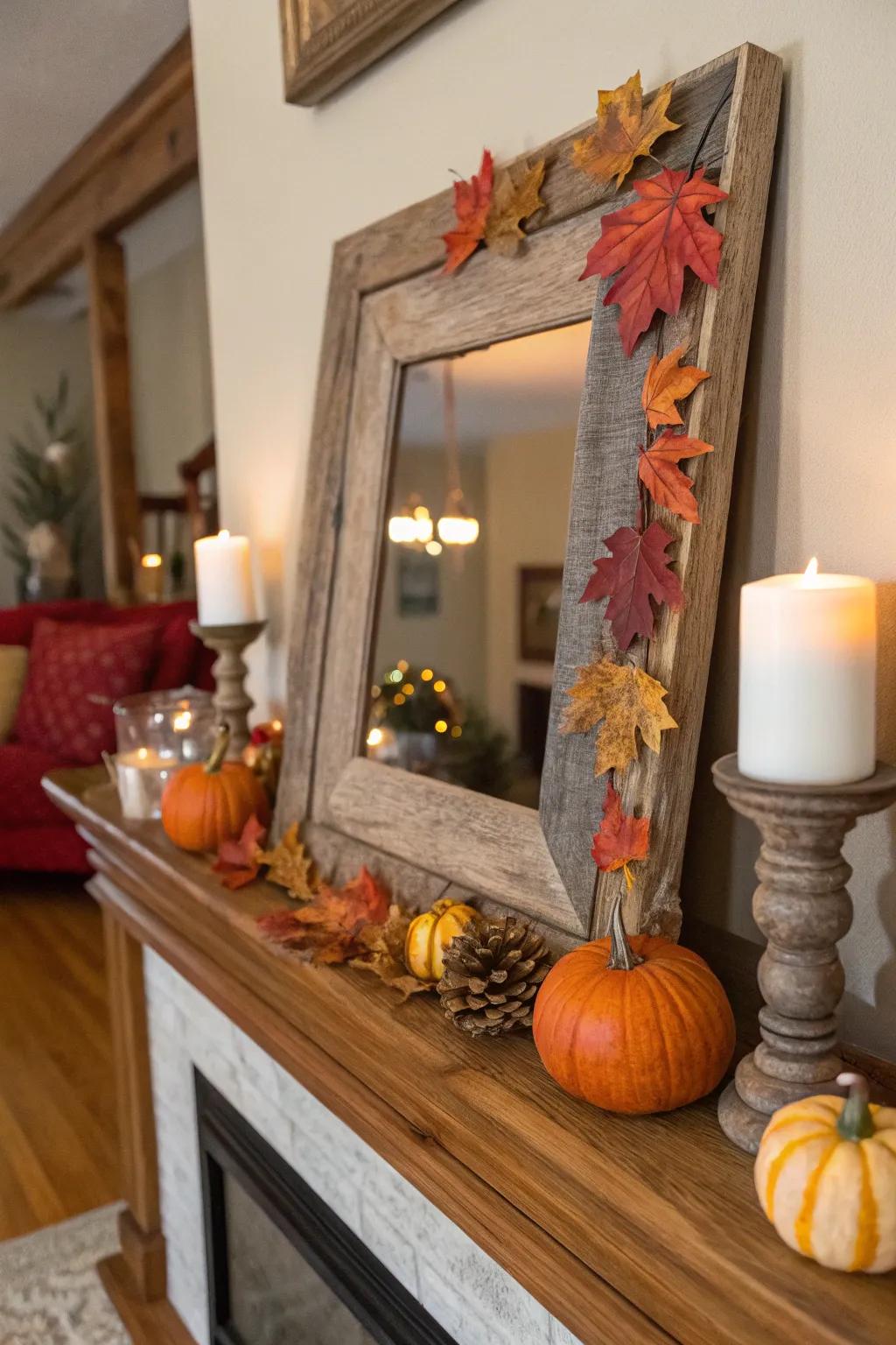 Themed aesthetic featuring autumn-themed reclaimed wood frames.